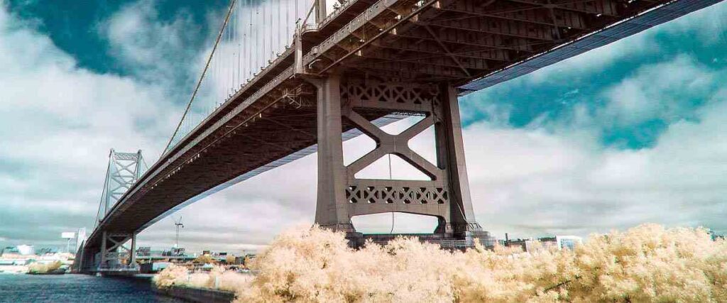 View of the Benjamin Franklin Bridge.