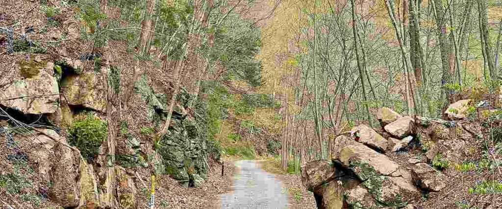 The Columbia Trail passing through the rocky Ken Lockwood Gorge in Lebanon Township, New Jersey.