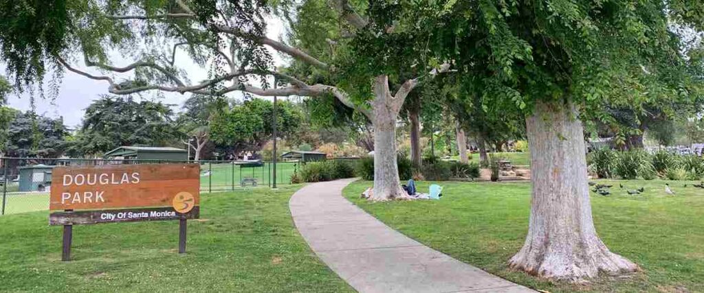 The entrance to Douglas Park in Santa Monica, California.