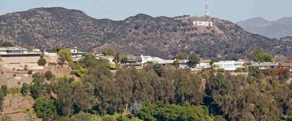 View to the northeast from the west trail in Runyon Canyon Park with the Hollywood sign.