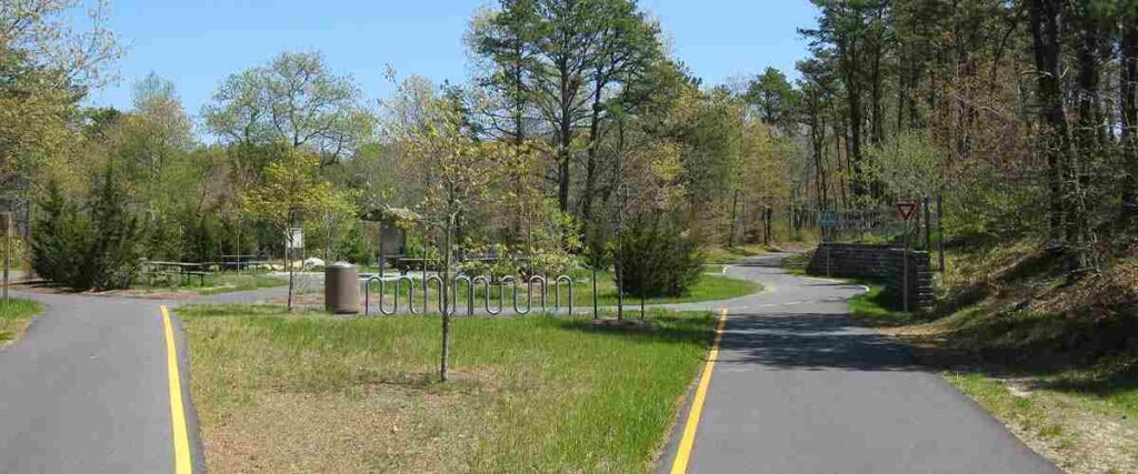 View of the Cape Cod Rail Trail in MA.