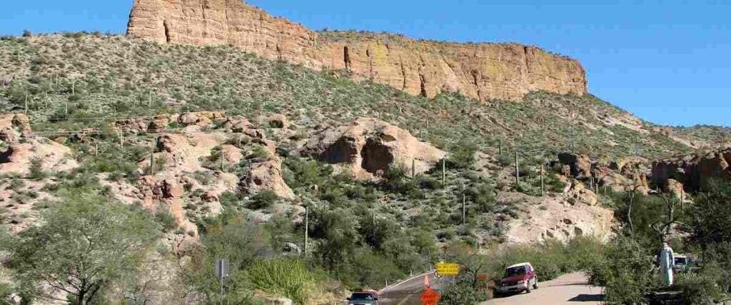 View from the Apache Trail (State Route 88) in Tortilla Flat, Maricopa County, Arizona.