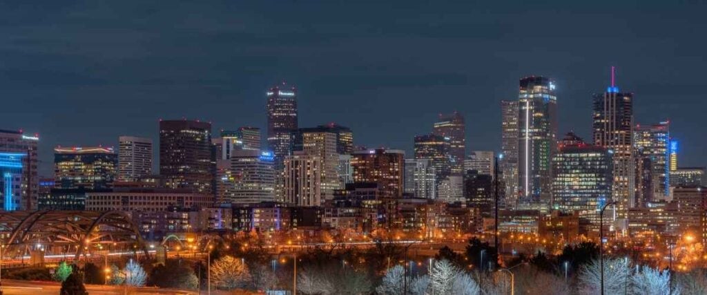 View of Denver skyline at night. 