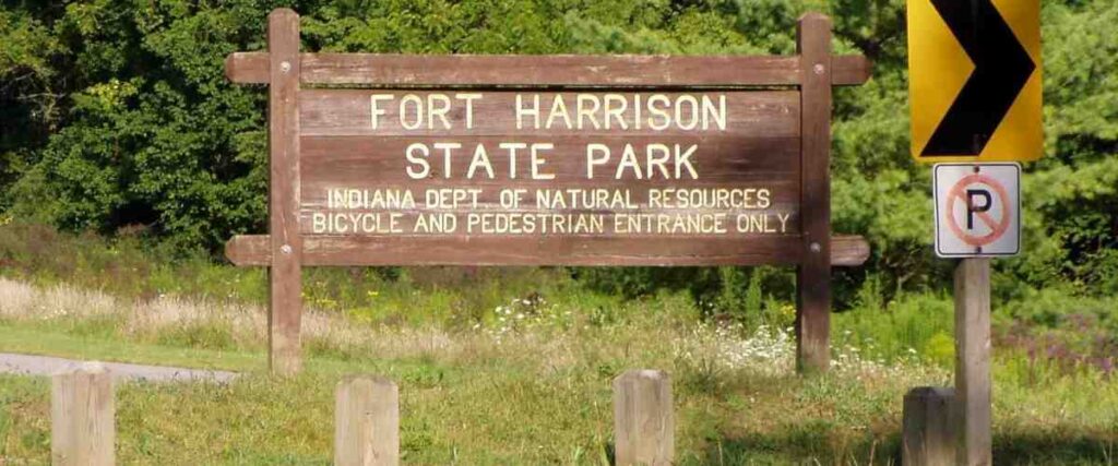 Welcome sign at Harrison State Park. 