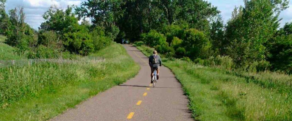 Cyclists on bike path in Gateway Trail. 