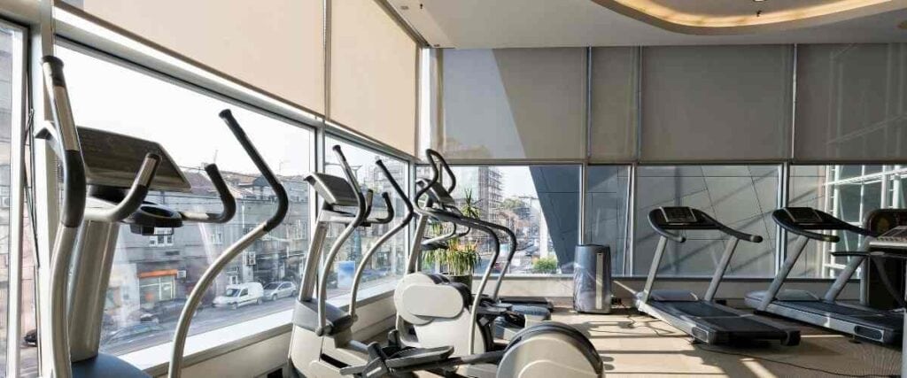 An empty hotel gym.