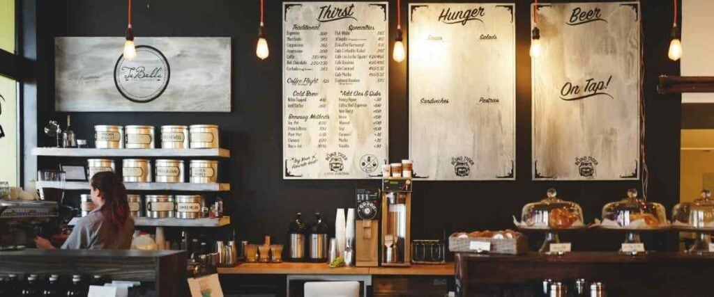 View of a coffee shop and its menu.