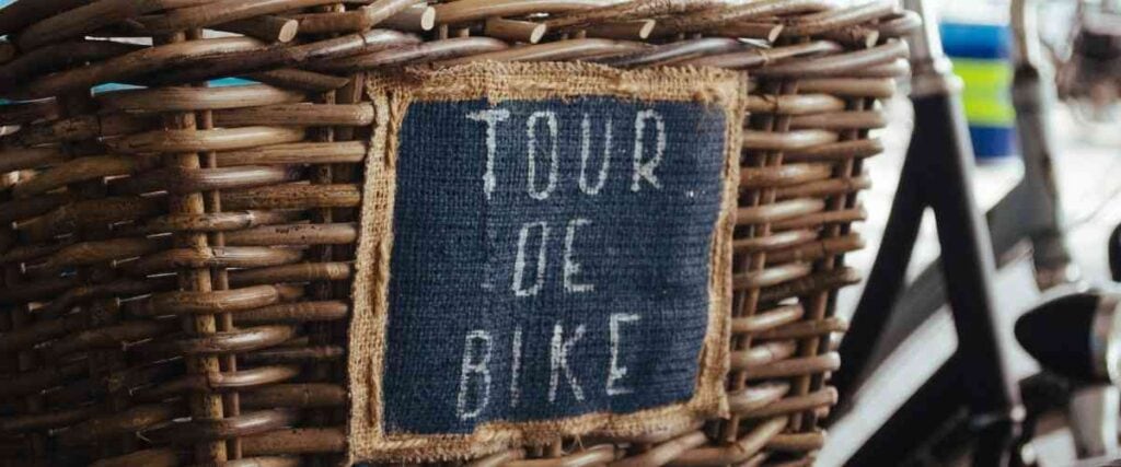 Bike basket with a patch that read "Tour De Bike"!