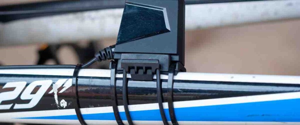 Closeup of bike senser on an indoor bike.