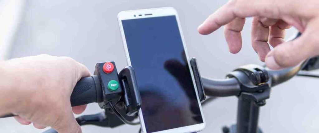 A phone mount on bike