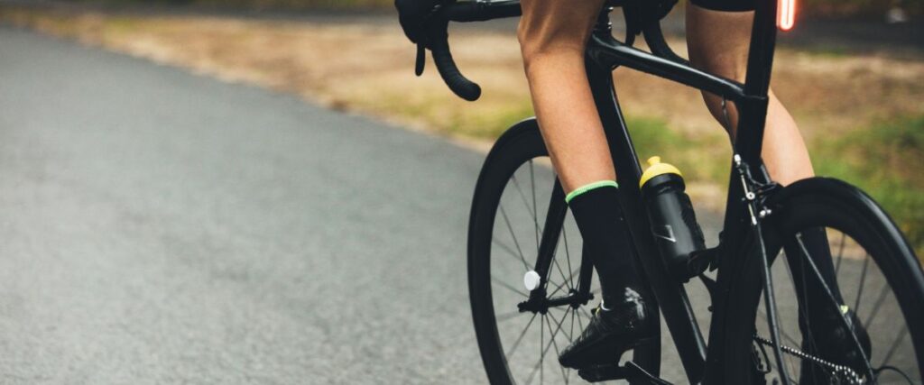 Close up of cyclists shoes.
