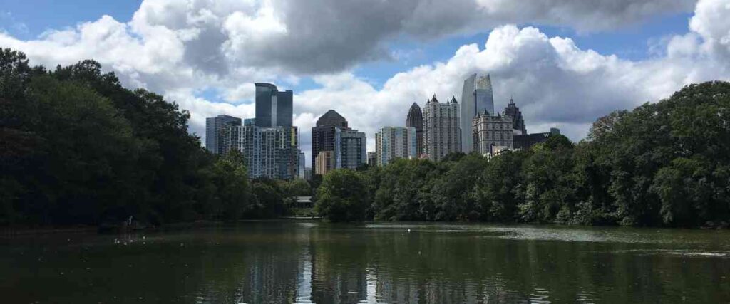 View of downtown Atlanta from Piedemont Park. 
