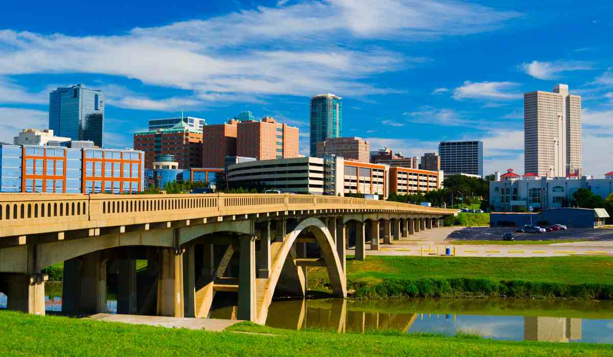 View of downtown Fort Worth with an emphasis on the bridge leading into the downtown area.