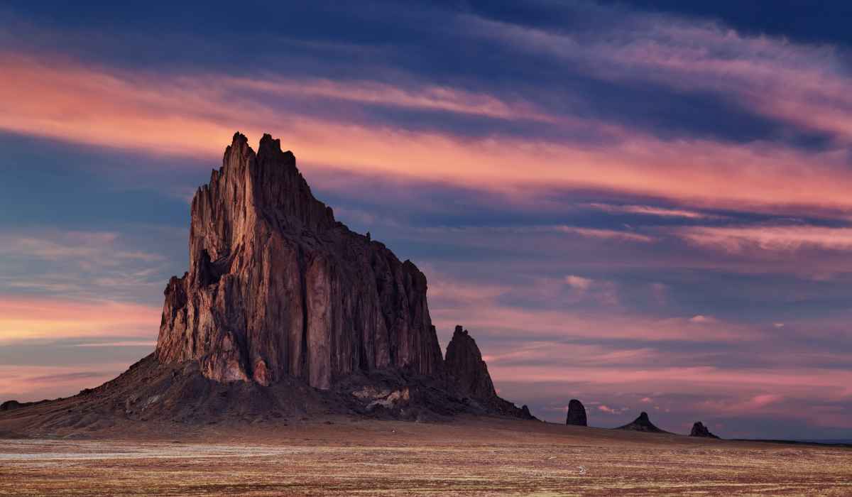 Shiprock at sunset in New Mexico.