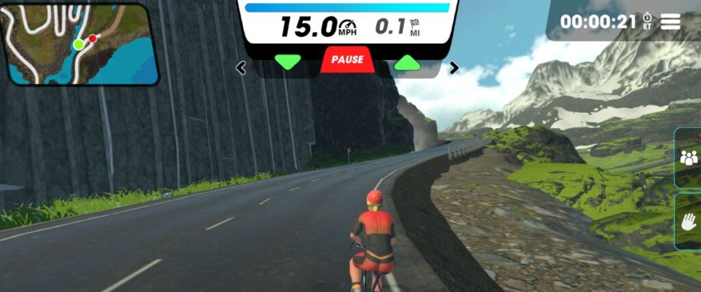 A female cyclists avatar on the Switchback to Viking Village route in Vingo. 
