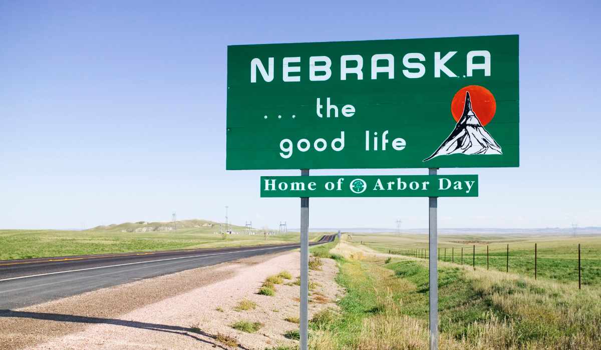 Welcome road sign going into Nebraska. 