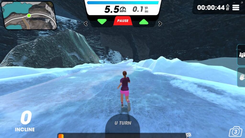 Female running avatar in Vingo running on the Ice Stomp trail. 