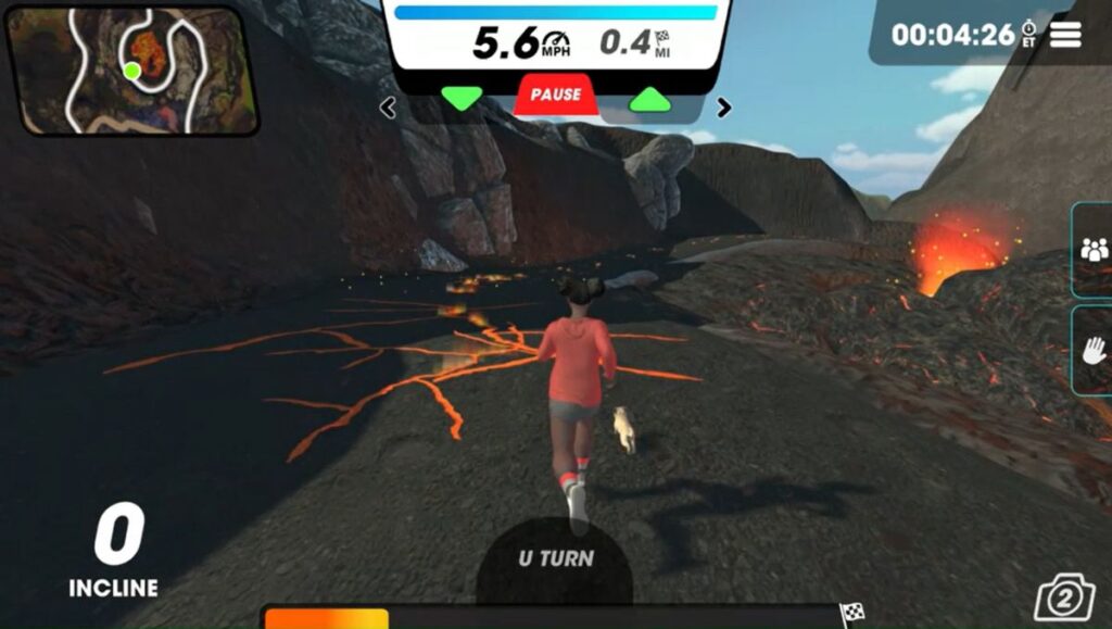 A running avatar about to run inside of the volcano. 