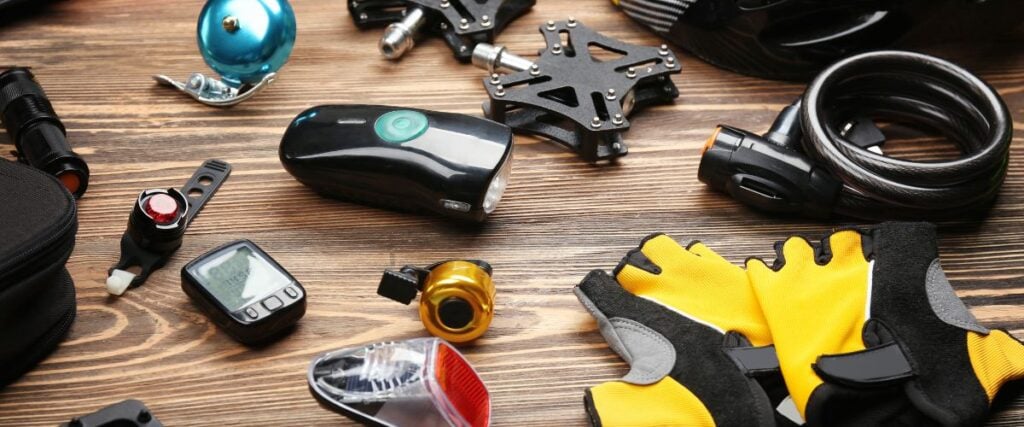A huge table of cycling accessories! 