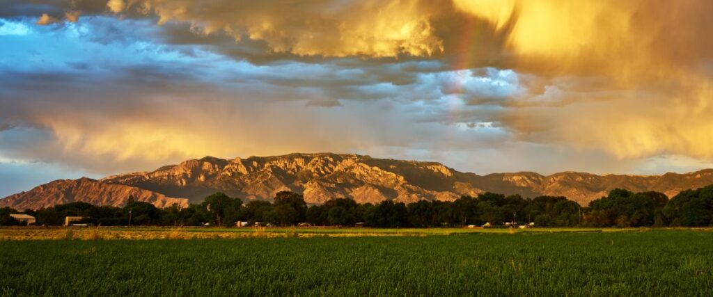 Sunset & Rainbow from Los Poblanos Open Space, Albuquerque, New Mexico