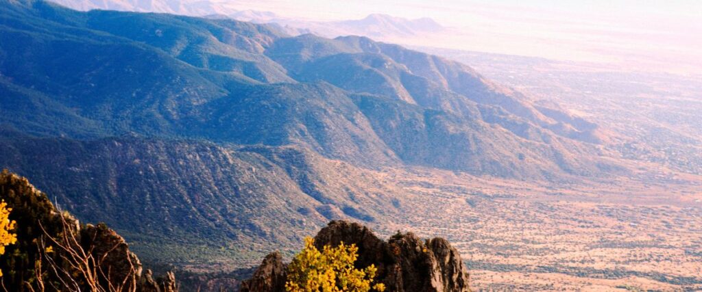 Aerial view of the Sandia Mountains. 