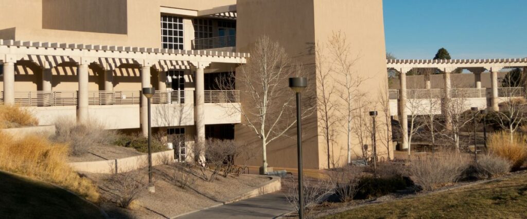 View of a building on the New Mexico University campus. 