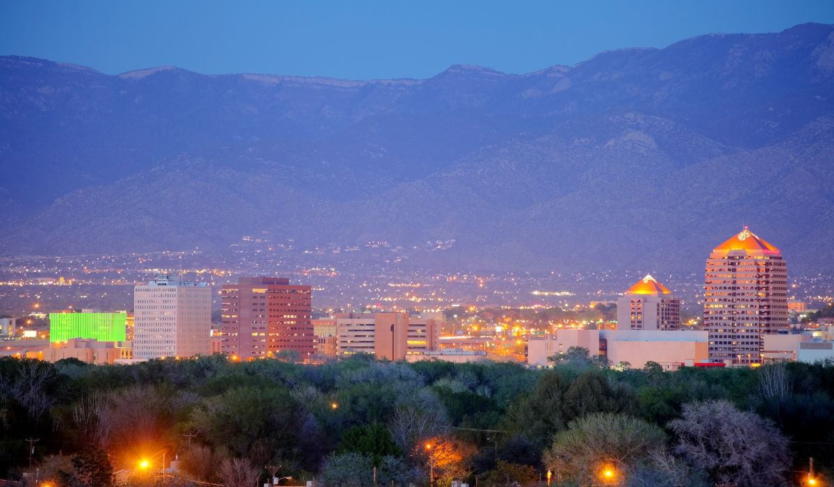 The skyline of Albuquerque, NM at night. 