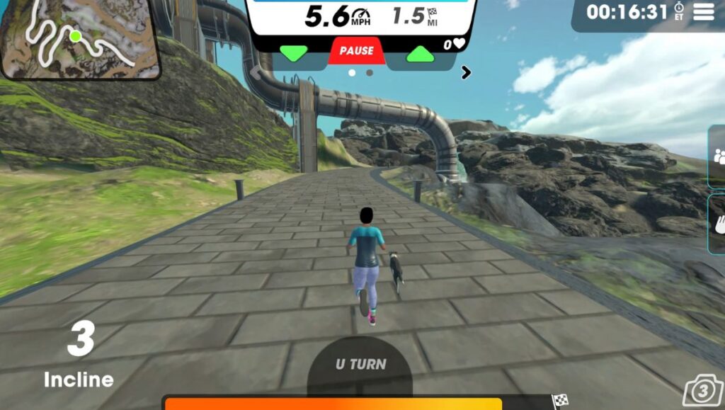 View of running avatar on Borealis Path in Vingo running towards the finish line. 