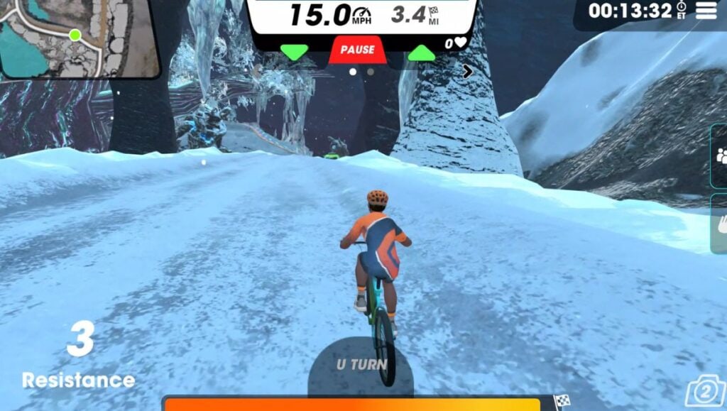 View of avatar in Ice Pioneer route in Vingo cycling towards the finish line. 