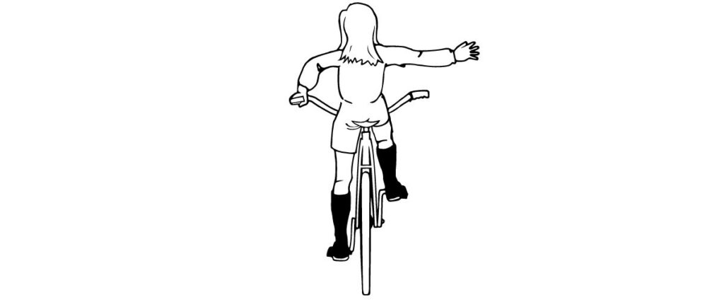 A graphic of a cyclists doing a right turn signal. 