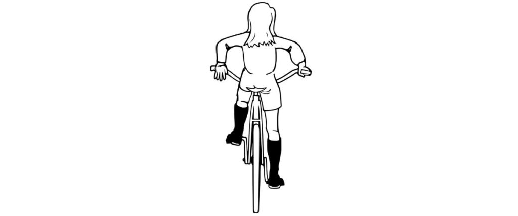 A female cyclists graphic doing a stop cycling hand signal. 