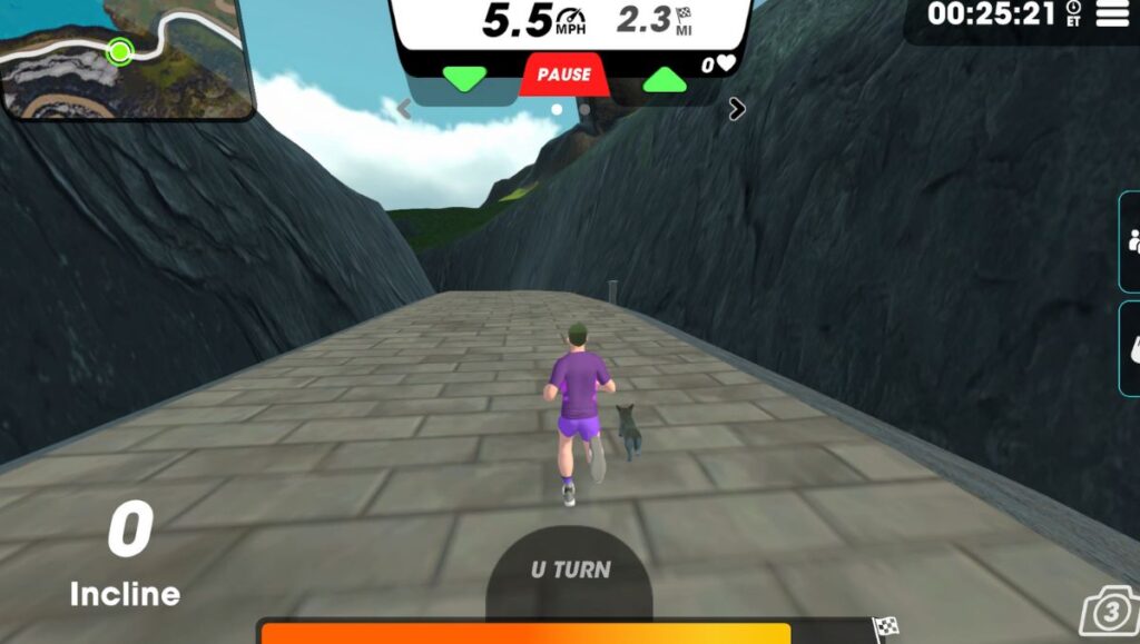 Male running avatar with dog running on Summit Roundabout running through the mountains. 