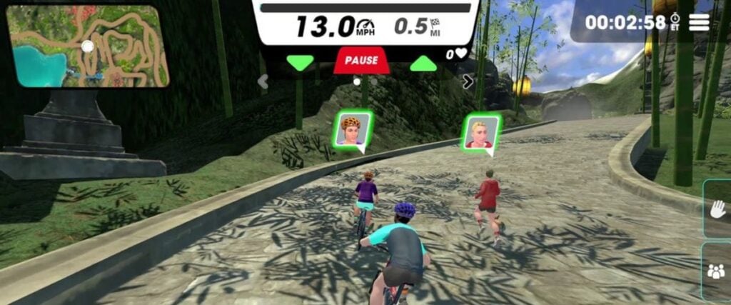 Avatars taking a turn on a bridge in Vingo's fitness app in Japan.