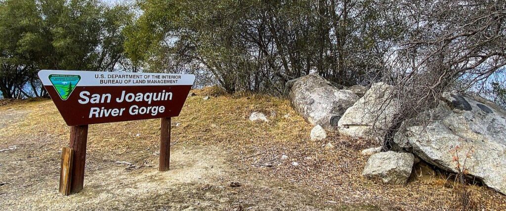 Welcome sign at the San Joaquin River Gorge. 