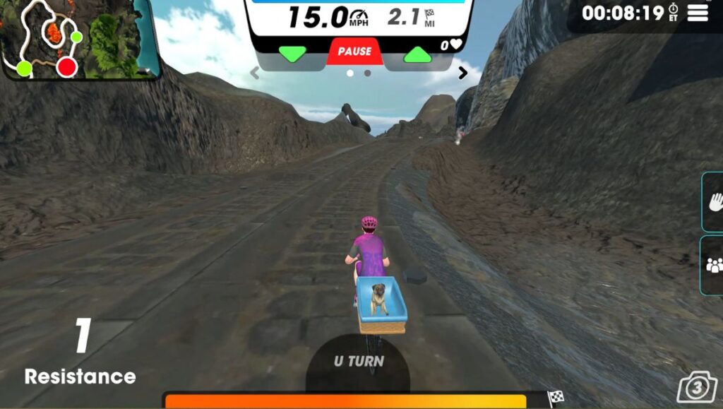 Vingo cycling avatar on the Molten Crazy 8 route in Iceland leaving a volcano. 