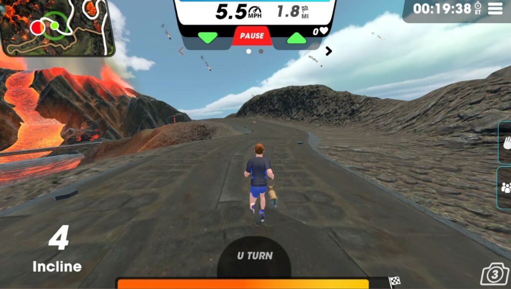 Male running avatar on the Volcano Tour in Vingo running past a volcano. 