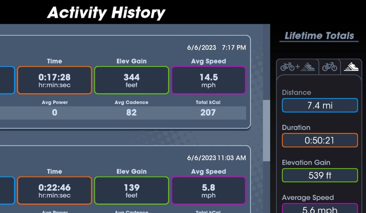 View of Vingo and the lifetime total bar after each workout. 